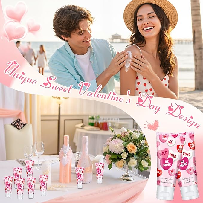 24 Pcs Mini Sunscreen Bulk for Valentine's Day Party Spf 30 Water Resistant Sunscreen Lotion Bulk 1oz Travel Size for Thank You Gifts Valentines Party Supplies