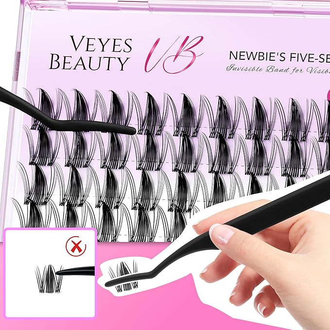 VEYESBEAUTY Lash Clusters Eyelash Extensions Thin & Invisible Band DIY Individual False Eyelashes Newbie's Five-Second Series Wispy Lash Tray for Self-application, Manga Lashes16mm Length