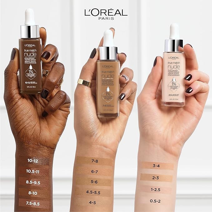 L'Oreal Paris True Match Nude Hyaluronic Tinted Serum Foundation with 1% Hyaluronic acid, Tan 6-7, 1 fl. oz.
