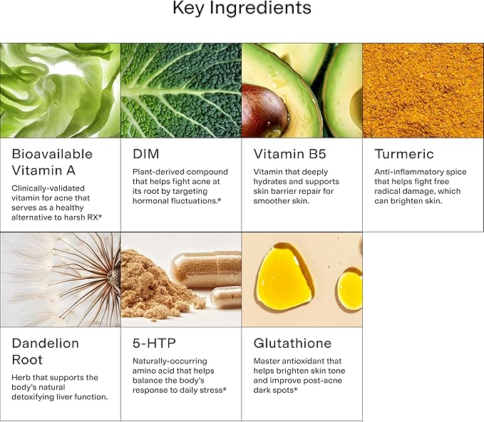 CLEARSTEM - MINDBODYSKIN Hormonal Acne Supplement (5-HTP) - Natural DIM Supplement - Skin Care Vitamins - Hormone Balance, Antioxidants - Gluten Free, Cruelty Free - 60 Servings, 180 Capsules