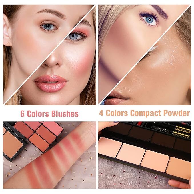Professional Makeup Kit for Women Full Kit with Mirror 58 Colors All in One Make up Gift Set for Girls Included Eyeshadow,Compact Powder,Blusher,Lipstick,Eyebrow Pencil,Gitter Gel,Eyeliner,Mascara (N)