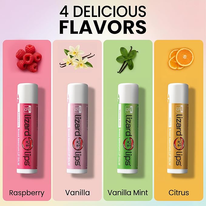 Lizard Lips SPF 15 Lip Balm (4 Flavor Variety)