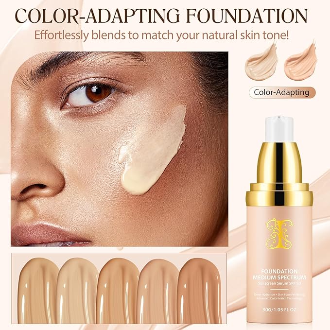 Color Changing Foundation Concealer Cover Cream Liquid Base Flawless Full Coverage Natural Foundation Makeup Moisturizing Fluid for All Skin SPF15 (#2, 30ml)