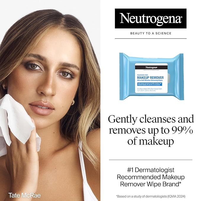 Neutrogena Fragrance-Free Makeup Remover Wipes Singles, Individually Wrapped Face Towelettes, Gently Remove Dirt, Oil, Waterproof Mascara & Makeup, Alcohol-Free Daily Face Wipes for Travel, 20 ct