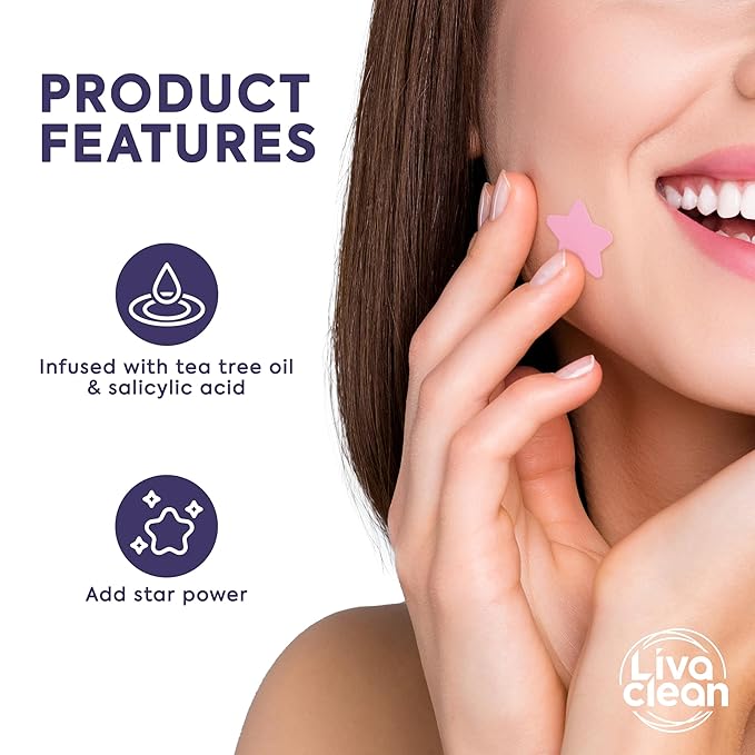 LivaClean 720 CT (3 Pack of 240) Superstar Pimple Patch for Face - Salicylic Acid & Tea Tree, Hydrocolloid Acne Patch, Pimple Patches Star Cute Zit Patches - 3 Sizes, 4 Colors