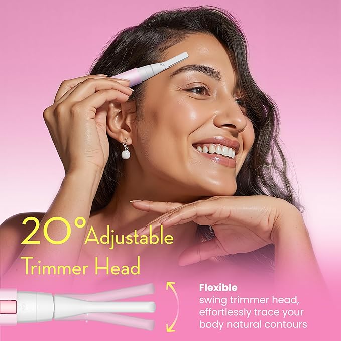 OLOV slim Facial Hair Removal for Women, Painless Eyebrow Trimmer with Pivoting Head, Electric Battery Operated Body Hair Remover with 2 Replaceable Blade for Face Neck Chin Bikini, Pink