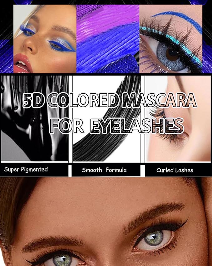 Waterproof White Mascara&Liquid Eyeliner Pen Set,Volumizing Colored 5D Fiber Mascara for Eyelash Volume and Length Máscara,Longlasting Smudgeproof Matte Color Eye Liner Pencil Women Party Stage Use