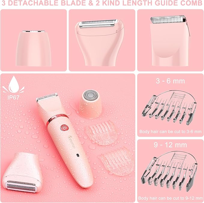 Scttomon Electric Lady Shaver for Women - Painless Razor, Bikini Trimmer, Facial Hair Removal, Body Trimmer for Face, Legs, Underarm, Pubic - Wet and Dry Flawless 3 in 1
