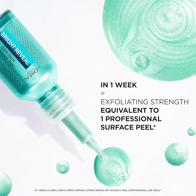 L'Oreal Paris Bright Reveal Dark Spot Exfoliant Peel, 25% AHA BHA PHA Face Exfoliator Solution, Gentle Skincare to Visibly Reduce Dark Spots and Renew Skin Texture, Includes SPF Lotion Sample