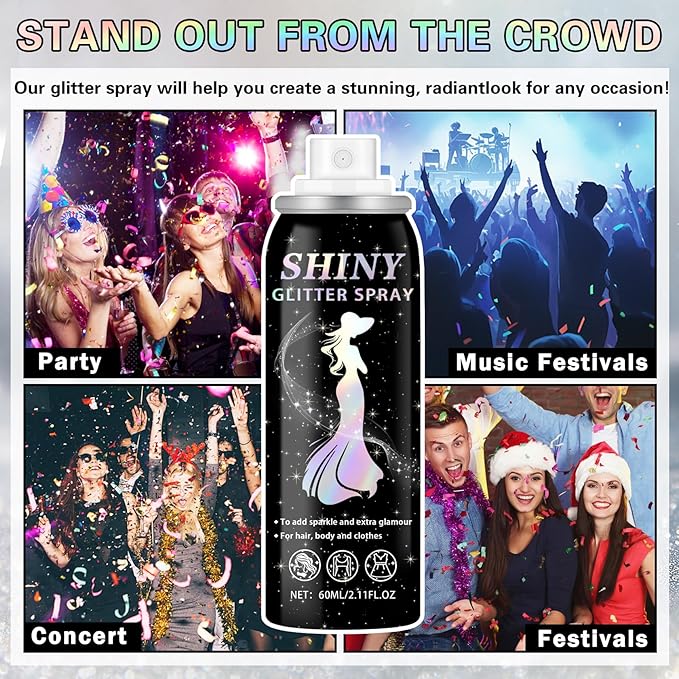Body Glitter Spray, 60ML Shiny Gold Glitter Spray for Hair Body and Clothes,Long-Lasting Quick-Drying Holographic Ultra Fine Powder Glitter Hairspray for Festival Rave Stage Prom 2.11 Fl Oz