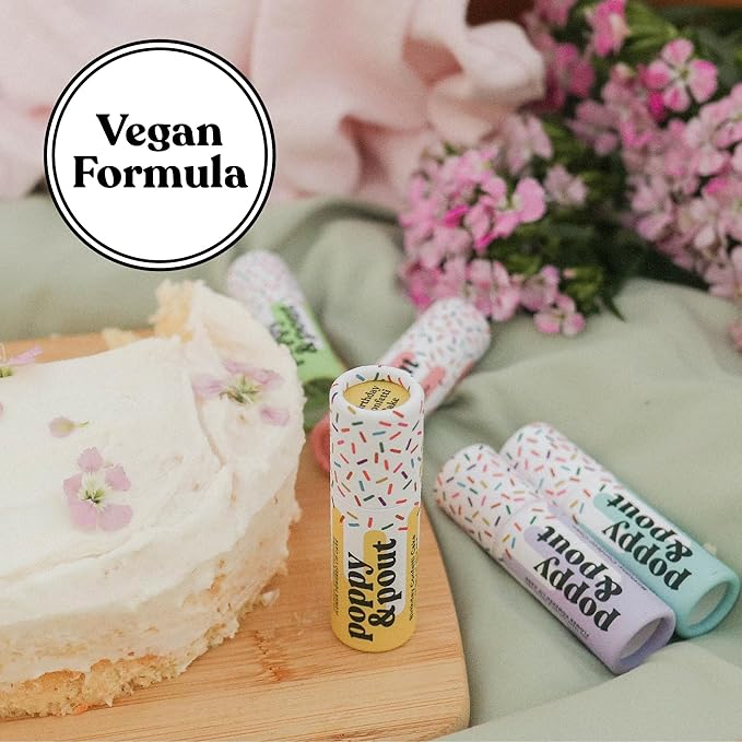 Poppy & Pout Birthday Cake Jumbo Lip Balm | All Natural Lip Balms & Moisturizers | Hydrates with Beeswax, Vitamin E, Organic Coconut Oil | Cruelty-Free | Lip Balm in Recyclable Cardboard Tube (Green)