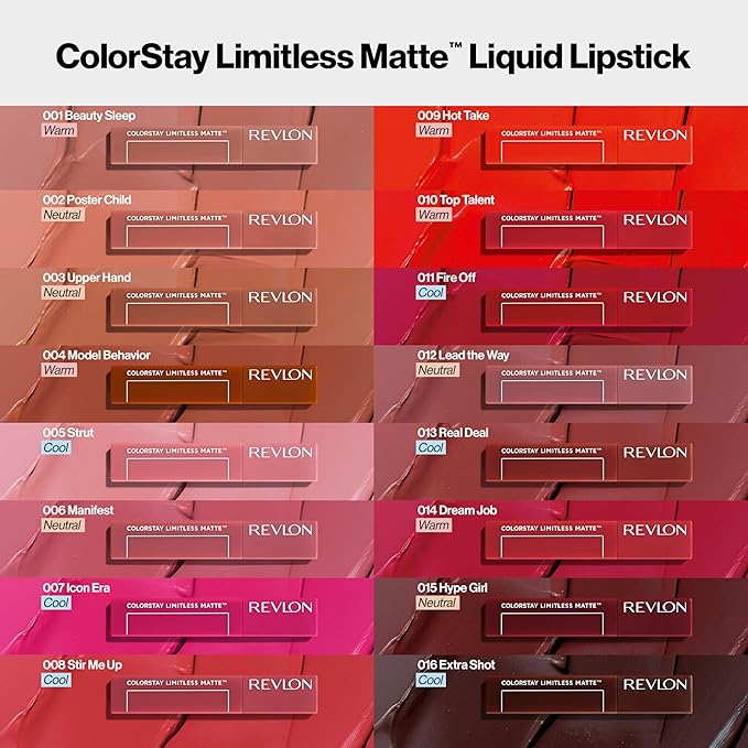 Revlon ColorStay Limitless Matte Liquid Lipstick, Vegan Formula, No-Budge, Longwear Lip Color, Long Lasting, Lightweight/Comfortable, Waterproof, 012 Lead The Way, 0.17 fl oz