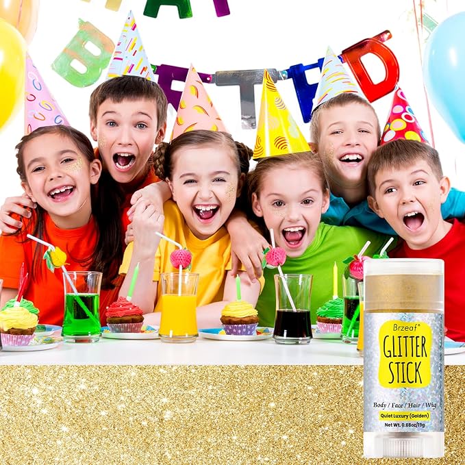 Brzeaf Golden Glitter Stick, Face Glitter Makeup, Shimmery & Long Lasting, Chunky Glitter for Face/Body/Hair/Eyes/Lip, Singer Concert Music Christmas Rave Festival