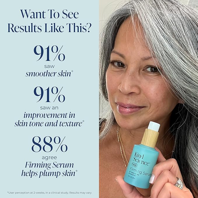 Kind Science Firming Serum, Anti Aging Face Treatment, Lightweight Facial Serum With Retinol Alternative Bakuchiol & Peptides, Fragrance Free, For Sensitive Skin and All Skin Types, 1 fl oz