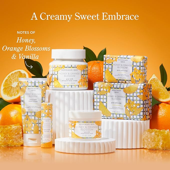 Beekman 1802 Whipped Body Cream, Honey & Orange Blossom - Scented - 8 oz - Intensely Hydrating & Softens Skin - With Goat Milk - Good for Sensitive Skin - Cruelty Free