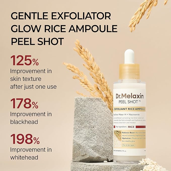Dr.Melaxin Peel Shot Glow Rice Peeling Ampoule 80ml Daily Soft Exfoliating Face and Body Scrub Dead Skin Cells Blackhead Remover for All Skin Types korean skin care