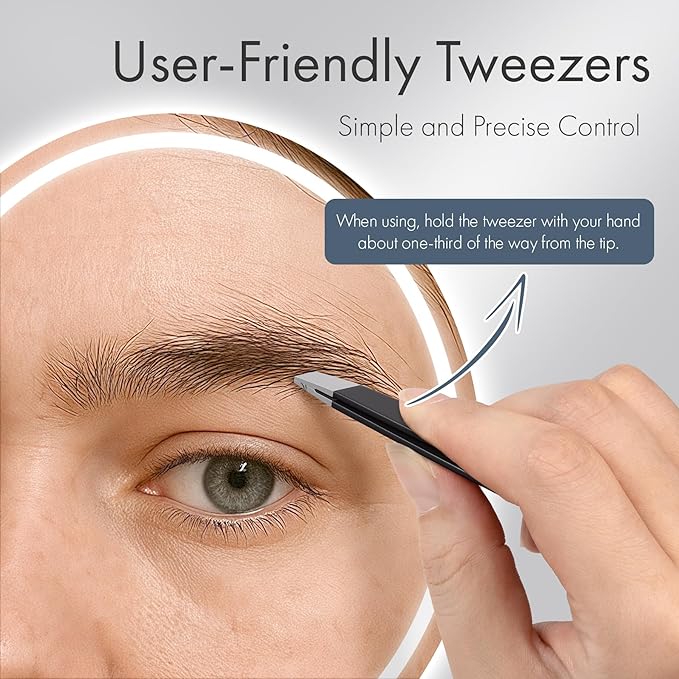 EZ2LIVE Tweezers for Women Facial Hair, Slant & Point Tip 2 Pack Eyebrow Tweezers for Men, Professional Tweezer Set Stainless Steel Precision Tweezers for Eyebrows, Splinter, Ingrown Hair Removal