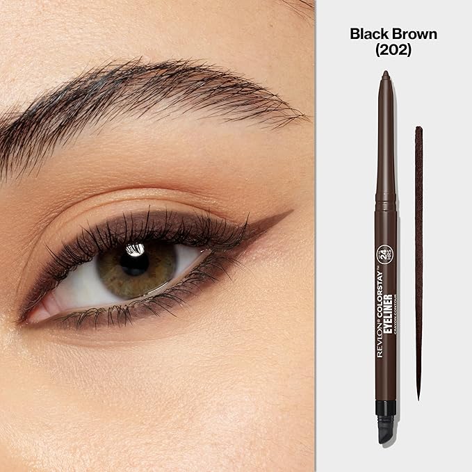 Revlon ColorStay Pencil Waterproof Eyeliner, Smudge-Proof, Eye Makeup with Built-In Sharpener, Stocking Stuffer for Women, 202 Black Brown, 0.01 oz