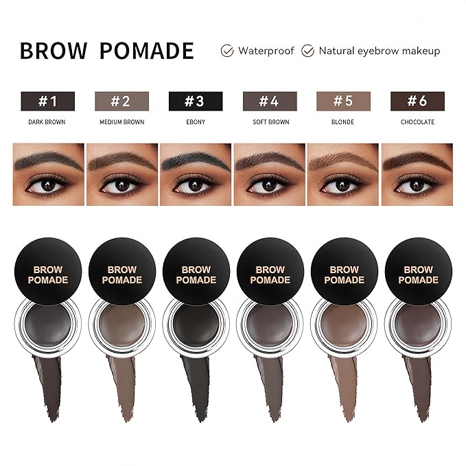 MAEPEOR Eyebrow Pomade 6 Colors Matte Smooth Full-pigmented Brow Pomade Long Lasting Waterproof Natural Brow Gel for All Skin Types and Tones (Matte, 02 Medium Brown)