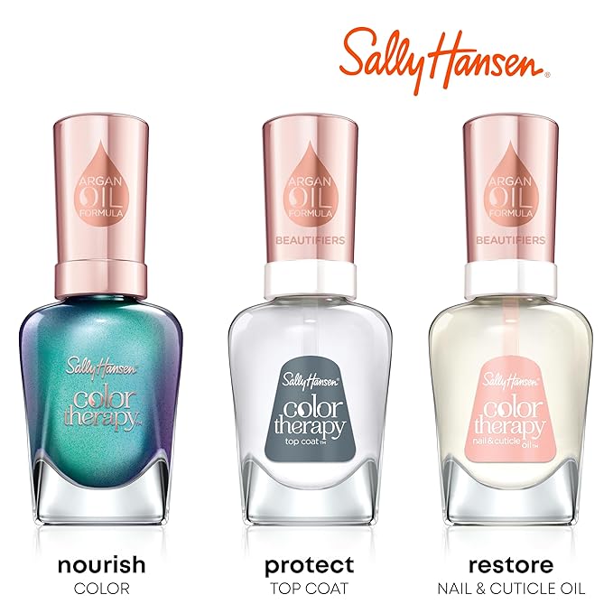Sally Hansen Color Therapy Nail Polish | Biotin, Argan Oil, Long Lasting, Healthy Nails, Nail Strengthener, Opaque, Shimmery | 227 Epink Journey | Pink Nail Color