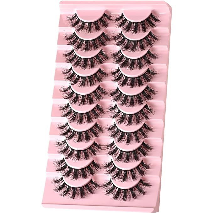 FARRED Fluffy Lashes False Eyelashes Short Wispy Eye Lash Strips 10 Pairs Separated Volume Eyelash Pack 16mm Dramatic Wispies Fake Strip Lashes Clusters Pestañas Spiky Look (C11 | 9-16MM)