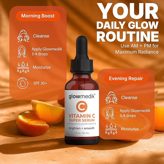 GlowMedik Vitamin C Serum for Face – Brighten + Smooth Vit C Serum Face with Hyaluronic Acid, Vitamin E & MSM, Hydrates & Firms Dull or Uneven Skin for a Radiant, Youthful-Looking Glow, 30ml