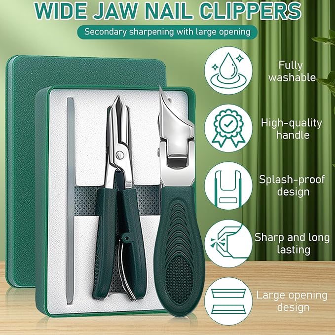 Eagle Beak Beveled Nail Clippers,Long Handle Wide Jaw Opening Anti-Splash Slanted Nail Clipper,Three Sets of Eagle Beak Beveled Nails Clippers,for Thick Nails, Seniors&Ingrown Care