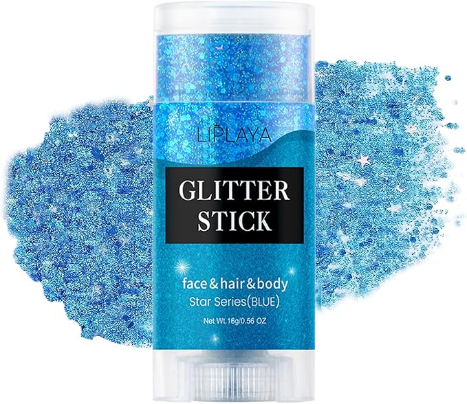 Blue Face and Body Glitter Stick,Holographic Neon Accessories Outfit Singer Concert Sparkling Festival Rave Glitter Makeup