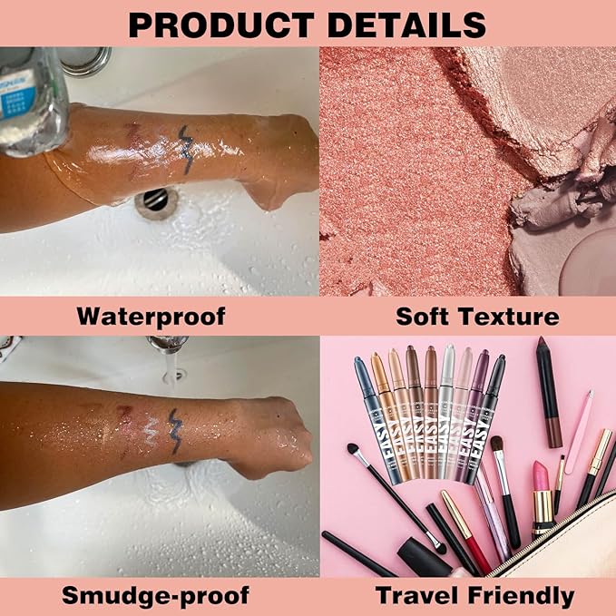 Reddish Brown Eyeshadow Stick Makeup,Matte Cream Eye Shadow Pencil,High Pigmented Crease proof Glitter Eye Shadow Brightener Stick,Waterproof Long Lasting Eye Highlighter Crayon Eyeliner