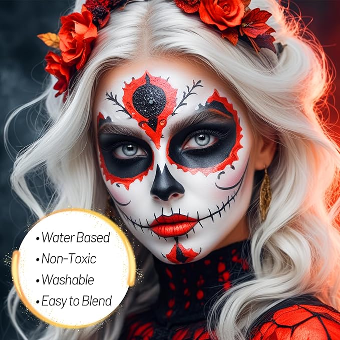 Devil Red Water Based Face Body Paint, 2.37 OZ Large Tube Full Coverage Face Paint for Cosplay Joker Vampire Spiderman, Washable Red Body Painting Cream for Adult Carnival Halloween SFX Makeup