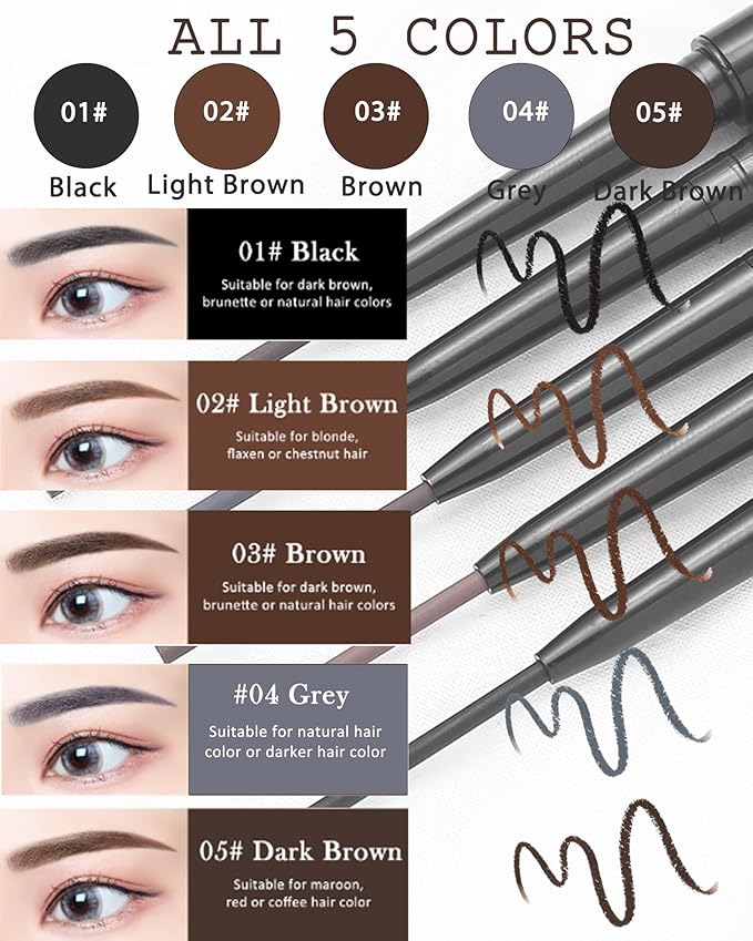 12 Pcs Eye Brow Pencils for Women Dark Brown,Waterproof Eyebrow Pencil Retractable Ultra Fine Professional Brow Pencil,Long Lasting Tinted Gel Micro Eyebrow Pen for Define Fill Tiny Brow Eye Makeup-05