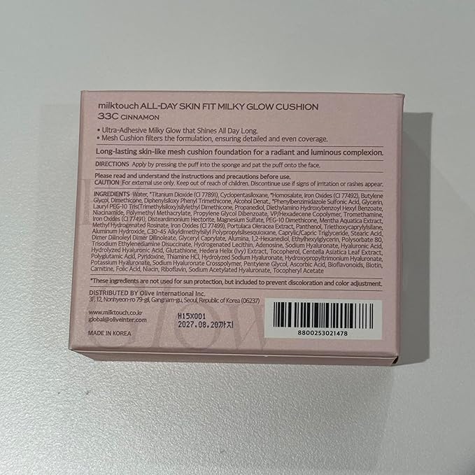 milktouch Cushion Foundation, 24H Flawless Skin, Radiant Shine, No Oxidation, Long-Lasting, Non-Creasing, 60% Hydrating Skincare Infused Korean, Stocking Stuffers, Christmas Gifts (33C Cinnamon)