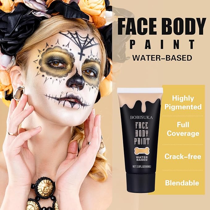 BOBISUKA Gold Face Body Paint, Water Based Face Painting for Art Theater Halloween Party Cosplay Clown SFX Makeup for Women Adults, Non-Toxic Washable