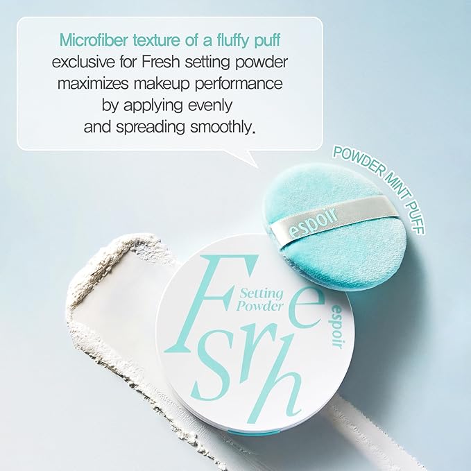 Espoir Fresh Setting Powder | Vegan Translucent Finish Powder with Hyaluronic Acid, Long-lasting & Poreless Makeup, Lightweight Layering, On-the-Go Design with Microfiber Puff, Cruelty-free, 0.31 oz