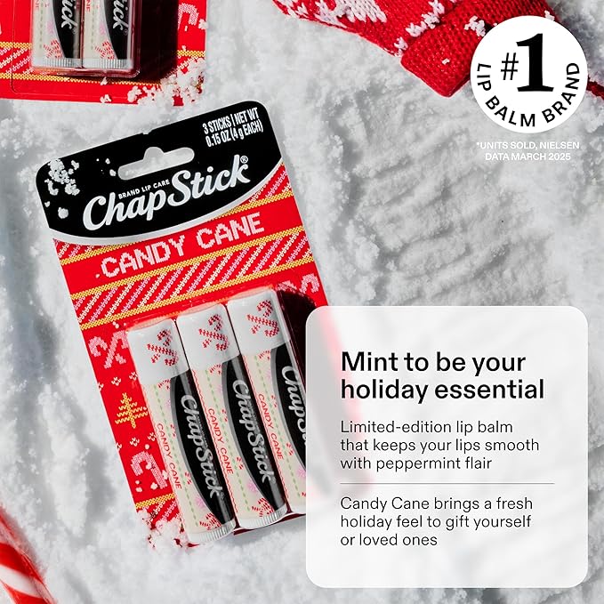 ChapStick Lip Balm, Holiday Variety Packs (6 Sticks) – Candy Cane, Toasty Treats Flavored Lip Moisturizers, Stocking Stuffers, 0.15 Oz Ea