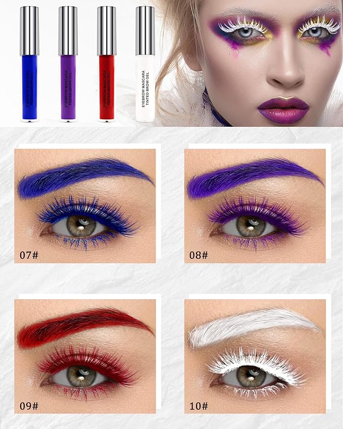 Tinted Eyebrow Mascara Gel-1Pcs Longlasting Waterproof Red Eyebrow Glue Colored Liquid Mascaras,Tint Brow Filler, Length Curling Mascara,Halloween Cosplay Party Eye Makeup Gift for Women-09