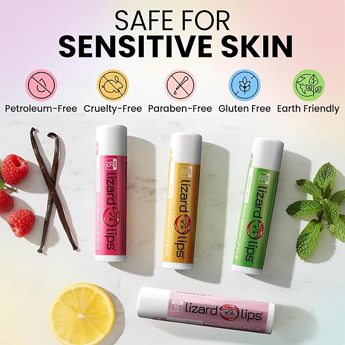 Lizard Lips SPF 15 Lip Balm (4 Flavor Variety)