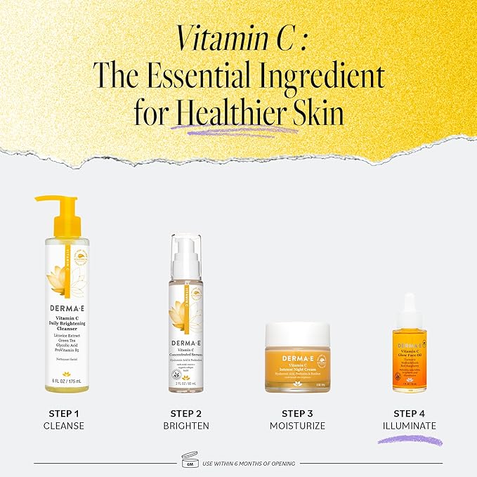 Derma E Vitamin C Glow Face Oil, 1 Fl Oz, Nourishes, Brightens and Illuminates for Radiant Skin, Moisturizing Vitamin C Oil with Turmeric, Seabuckthorn and Red Raspberry