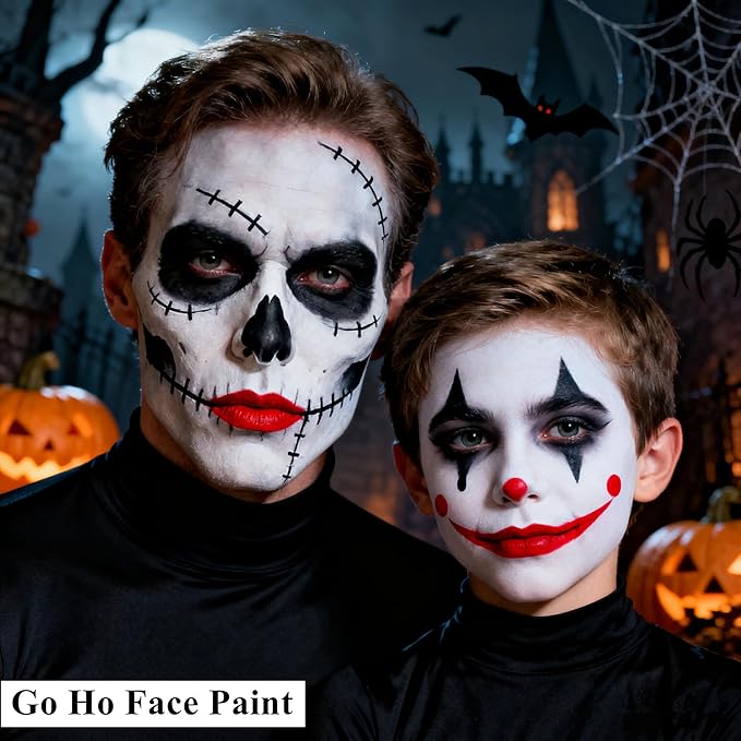 Go Ho Black Face Body Paint Washable(2.37oz/pc),Water Based Cream Face Paint,Vampire Skeleton Zombie Clown Makeup,Black Body Paint for SFX Cosplay Costumes Festivals Halloween Makeup