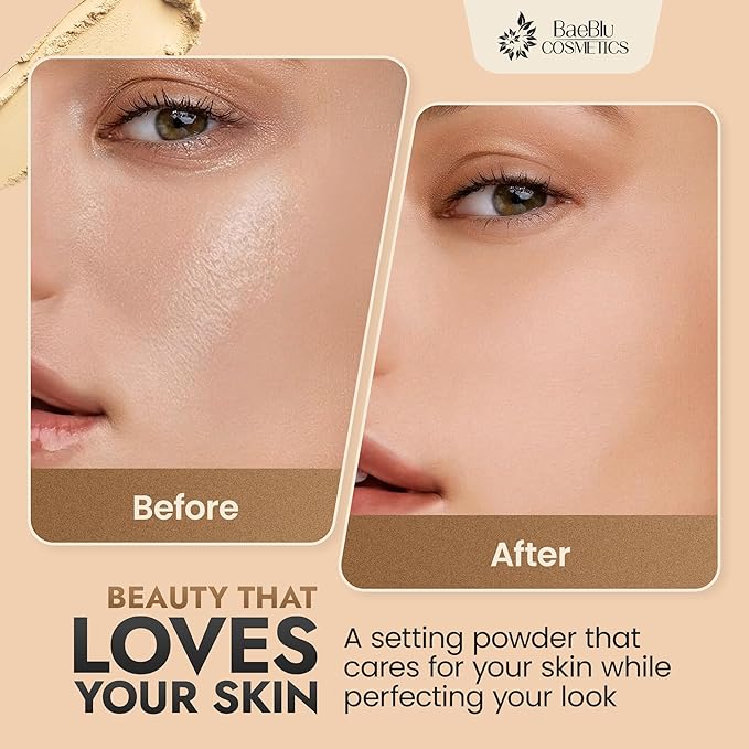 Organic Pressed Setting Powder - Talc-Free & Non-Toxic Translucent Powder with Matte Finish - Oil Absorbing, Pore Minimizing, 16 Hour Wear for All Skin Types - Cruelty & Gluten-Free - Invisible Medium