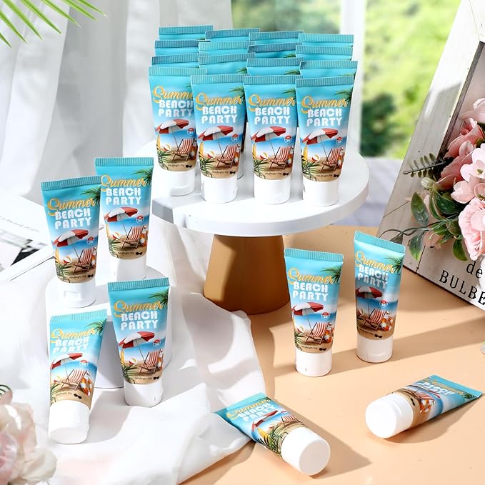 24 Pcs Mini Sunscreen Bulk for Summer Wedding Party Spf 30 Water Resistant Sunscreen Lotion Bulk 1oz Travel Size for Thank You Gifts Wedding Party Supplies(White Cream,Beach)