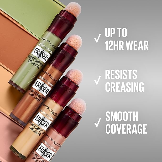 Maybelline Instant Age Rewind Instant Eraser Color Correcting Concealer, Crease-Resistant Coverage, Up to 12HR Moisturizing Wear, Green Color Corrector, 151, 1 Count