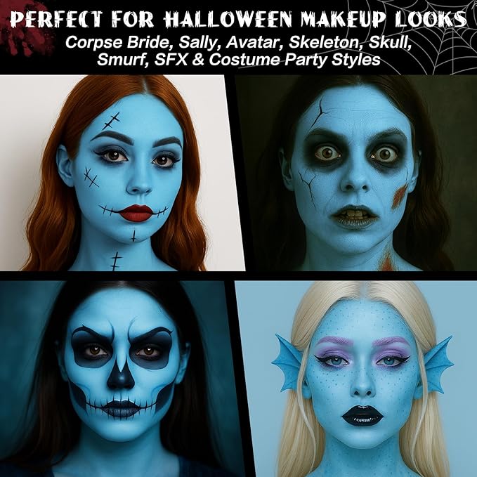 BOBISUKA Light Blue Face & Body Paint Stick Water-Based Washable Face Paint Makeup Stick for Halloween Sally, Corpse Bride, Avatar, Skeleton, Smurf, Cosplay, SFX, Sports Eye Black & Costume Party