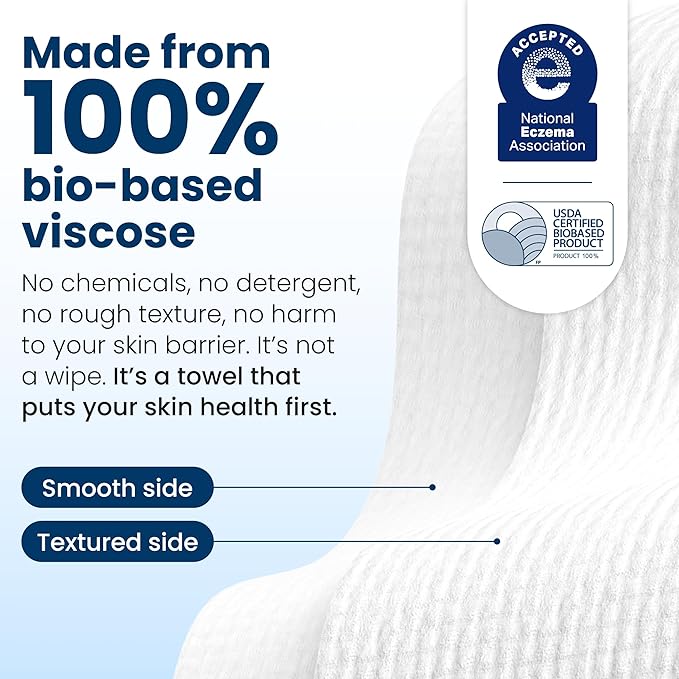 Clean Towels XL®, 100% USDA Biobased Face Towel, Disposable Face Towelette, Eczema Association Accepted, Makeup Remover Dry Wipes, Ultra Soft, 50 ct per pack, 3 Packs, 150 Ct Total