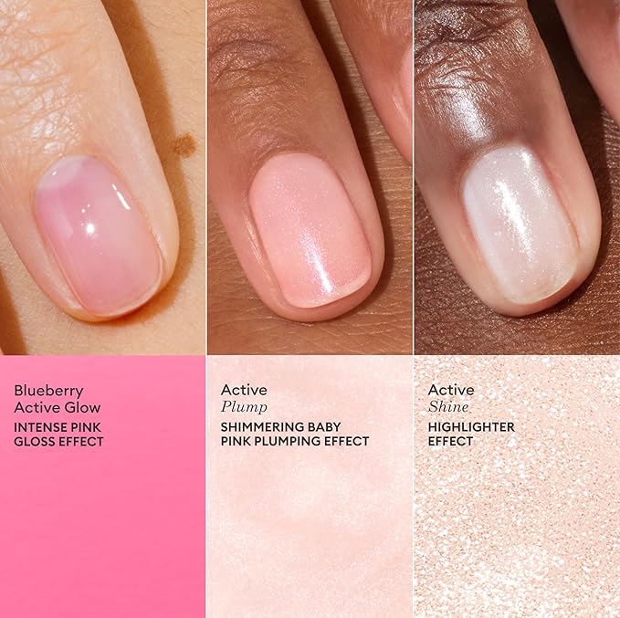 Manucurist Active Icons Trio Set - Active Glow Blueberry, Active Shine, Active Plump Nail Polishes - Nail Strengthener - Brightening Treatment Polish & Care - Valentines Day Gifts for Her