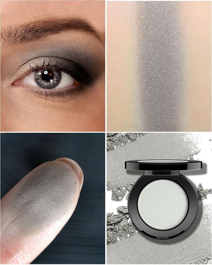 Single Grey Matte Eyeshadow Handmade Bold Eye Sahdow Pressed Powder Palette Pigmented Long Lasting Intense Color Gray Eyeshadow (Grey)