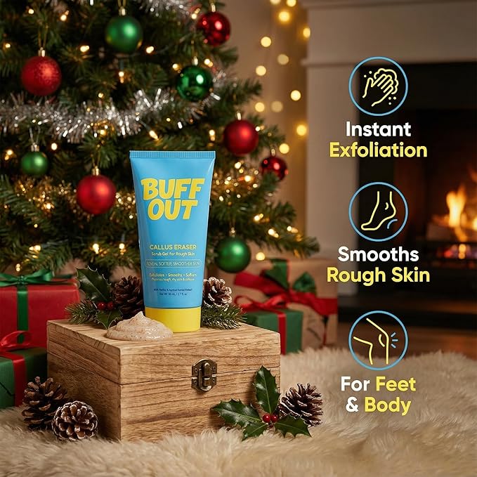 BUFFOUT Callus Eraser Exfoliating Gel – Body Care Exfoliator Scrub & Exfoliant for Feet, Heels, Elbows & Knees – Dead Skin Care with Perlite & Apricot Seed Powder