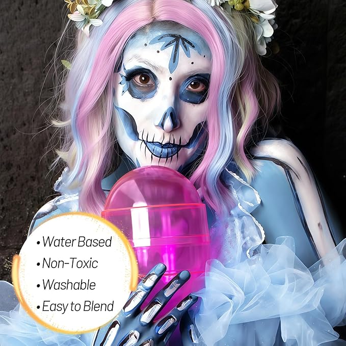 Light Blue Water Based Face Body Paint, 2.37 OZ Large Tube Full Coverage Face Paint for Corpse Bride Avatar Mermaid Cosplay Makeup,Washable Blue Body Painting for Adult Halloween SFX Makeup