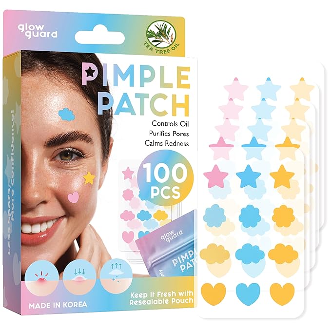 Pimple Patches with Hydrocolloid & Tea Tree Oil – Korean Skin Care, Dermatologist Tested – Absorbs Impurities, Reduces Redness – Vegan, Non-GMO, Clean Beauty – 100 Pcs