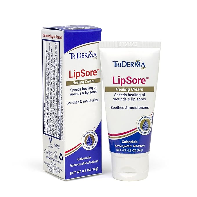 TriDerma LipSore Healing Cream, FSA Eligible, Calendula, AP4 Aloe Vera Gel - 0.5 oz